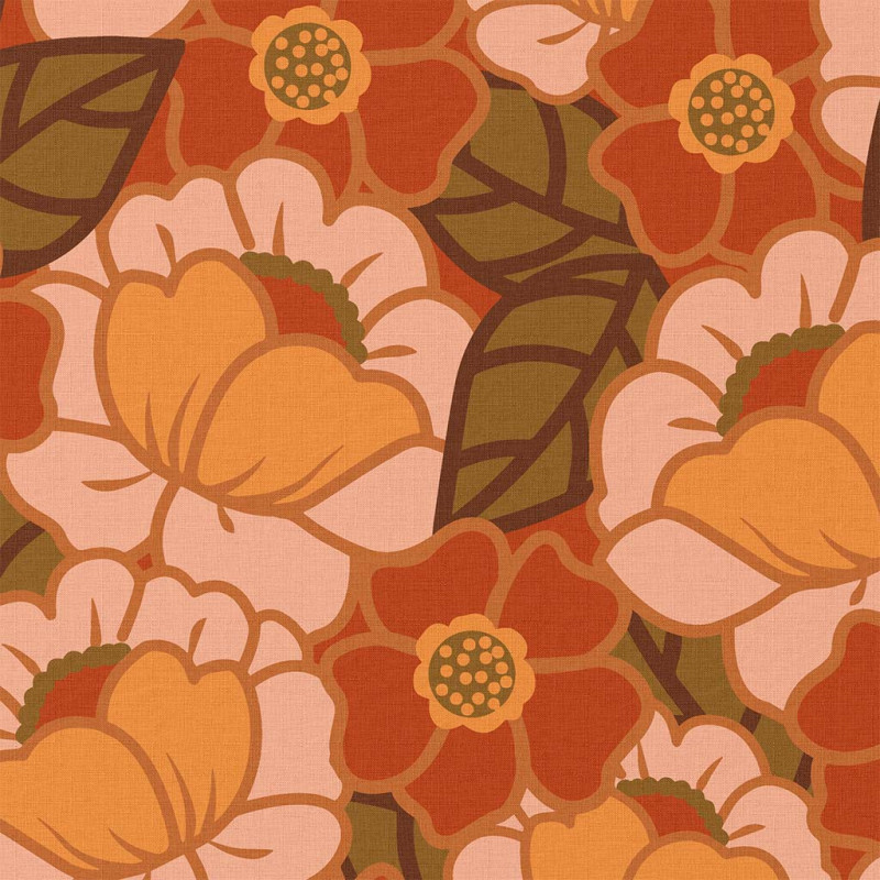 Printed Acryl Coated Cotton CLEMONE Orange / Peach